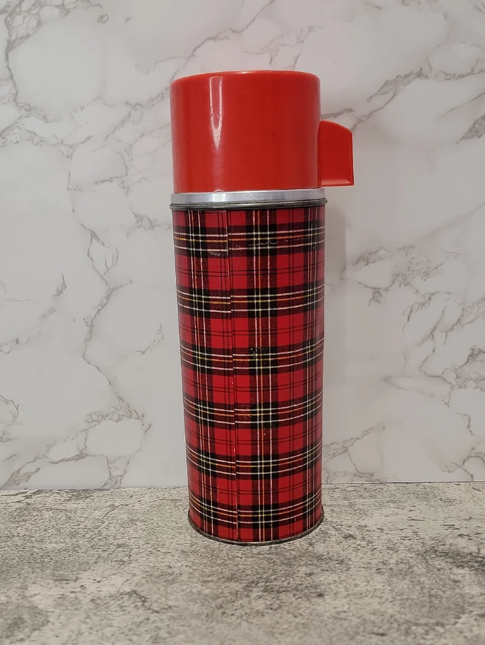 Vintage Aladdin Red Plaid Thermos Classic Full Size Retro Bottle
